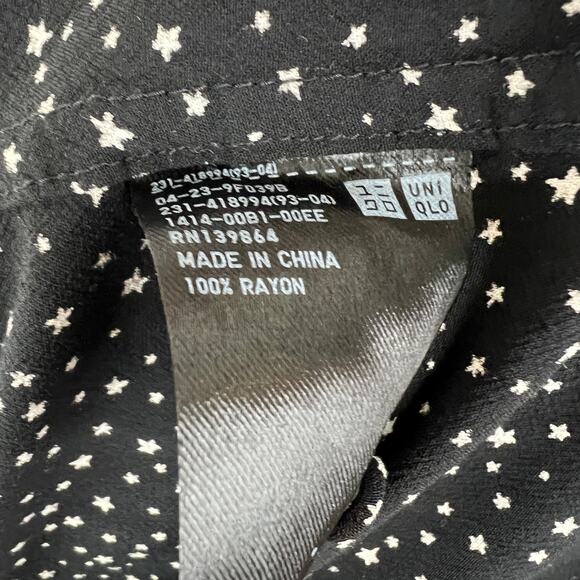 UNIQLO Ines De La Fressange Black White Star Print Long Sleeve Button Top Sz M - Picture 8 of 8